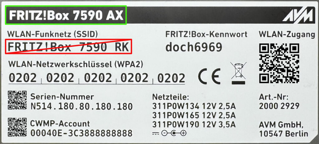 FRITZ!Box Typenlabel Model-Bezeichnung