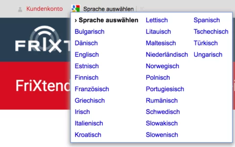Sprache im Header der Seite wählbar