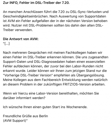 Fehler im DSL-Treiber von FRITZ!OS 7.20