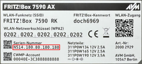 FRITZ!Box Typenschild (anonymisiert)